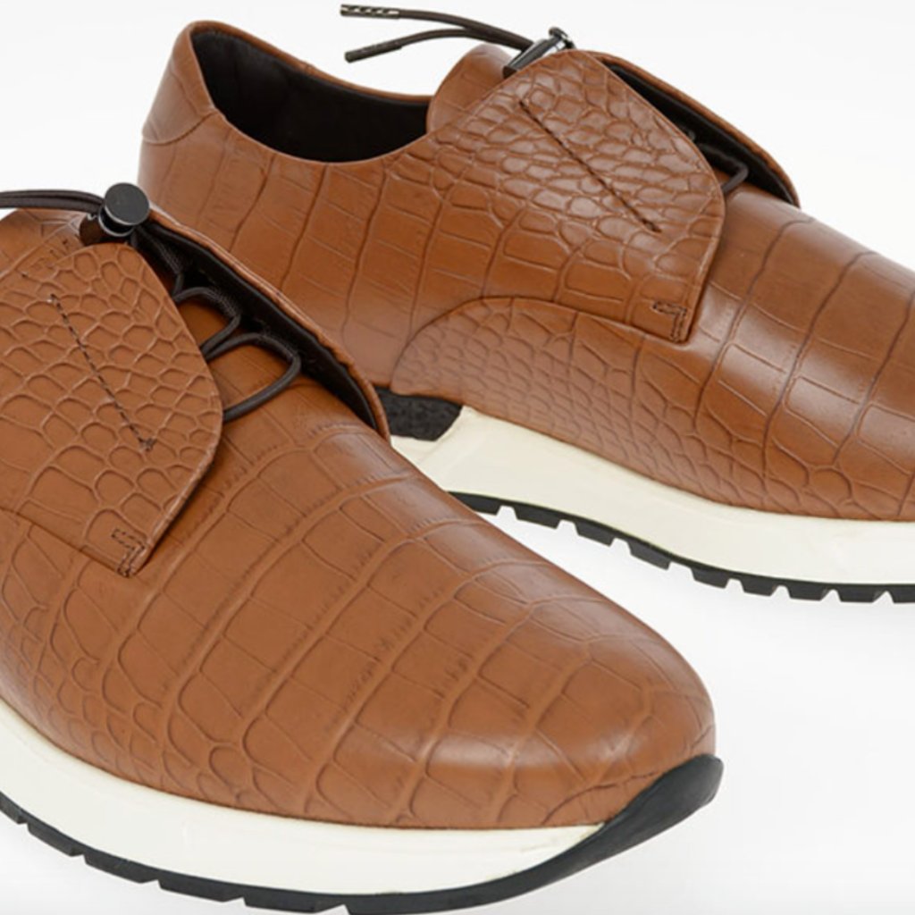 Armani Collezioni Leather Crocodile-Print Sneakers